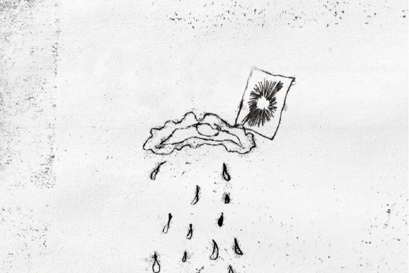visuel d'un oeil dans un style dessin noir sur fond blanc avec des effets de texture d'impureté et de dessin noir